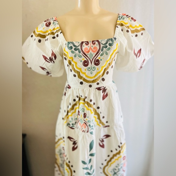 Meadow Rhodes Boutique Boho Maxi Dress 100% Cotton Puff Sleeve Smocked size M - Picture 2 of 12